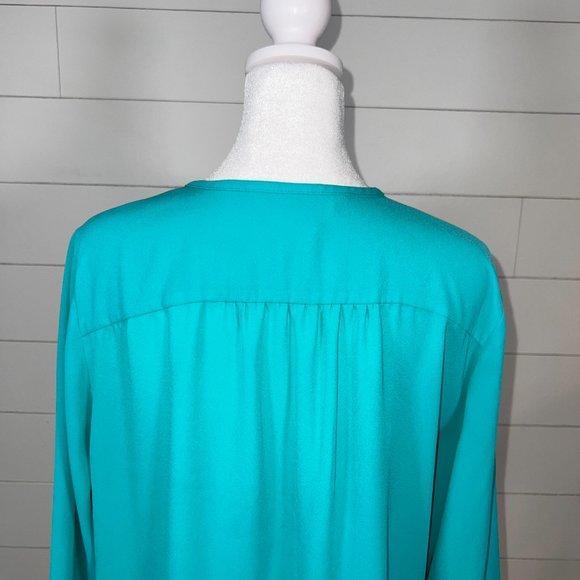 Peter Nygard Turquoise 3/4 Sleeve Button Down Blouse with Tie Waist Size 10 - Picture 9 of 12
